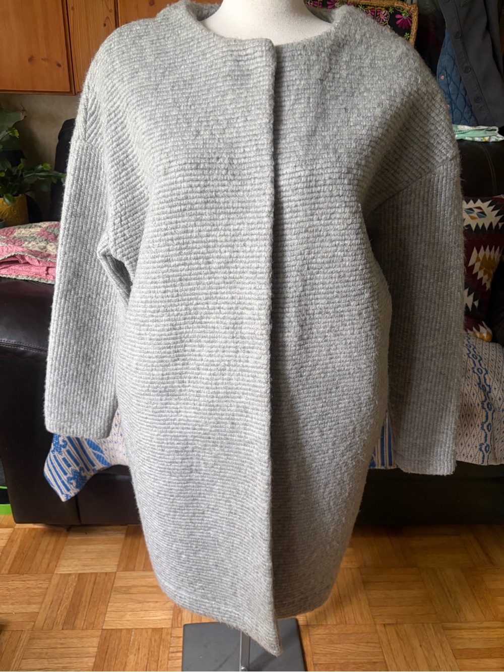 Bench Grey Wool Blend Ribbed Knit Car Coat Size Lrg